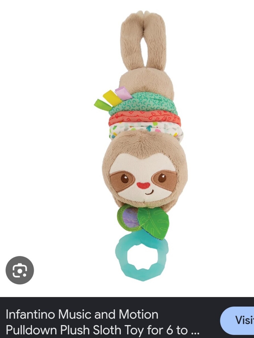 Infantino Plush Sloth Music & Motion Toy - Brown with Teal Ring